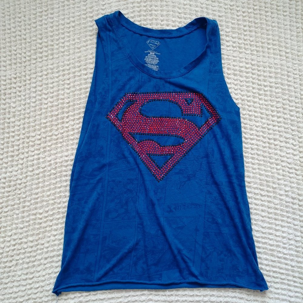 Superman Bedazzled, Jeweled Tank Top Muscle